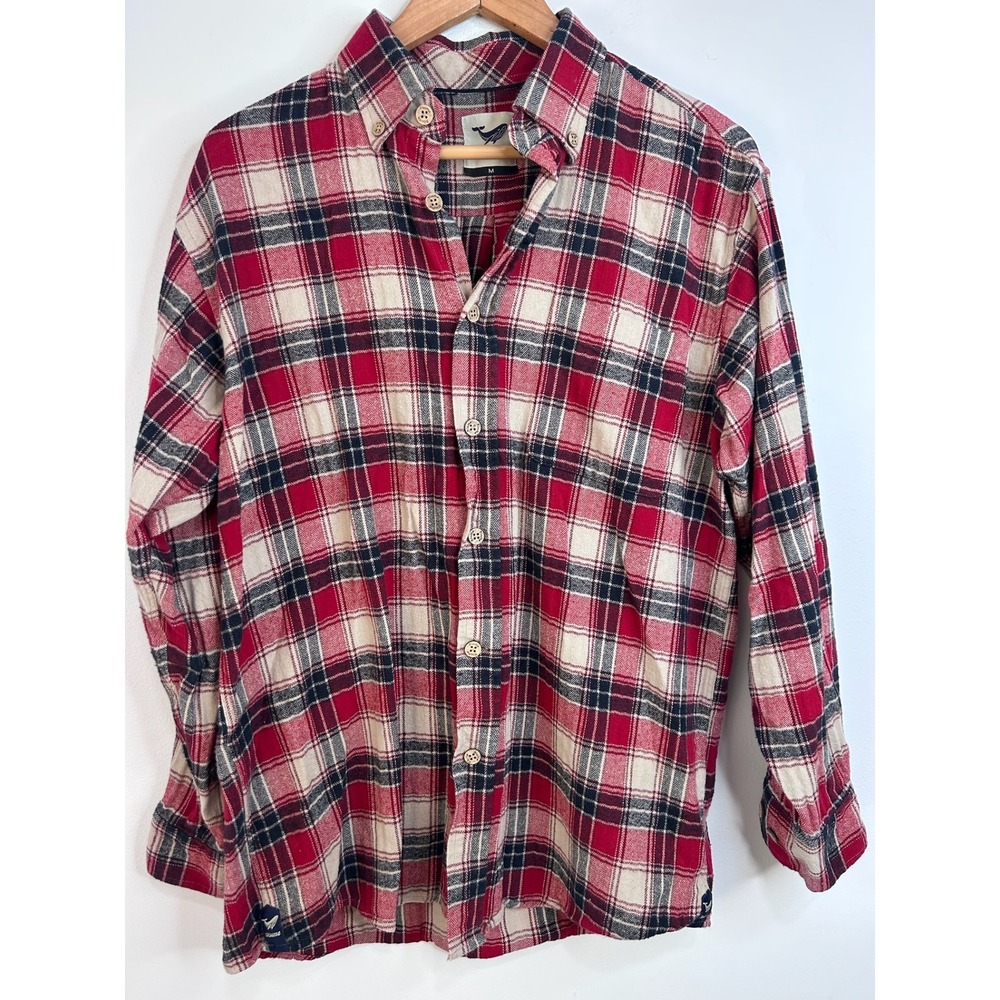 Yiume Mens Red Plaid Flannel Button Down Shirt Cotton Herringbone Sz M Western‎